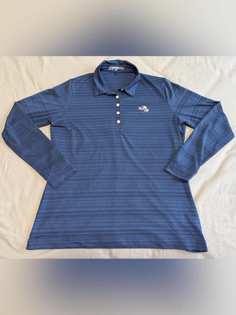 Nike Golf Women's L Dri-FIT Long Sleeve Performance Blue Polo Shirt Bay Hill